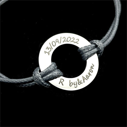 Rope Bracelet with Engraved Round Amulet