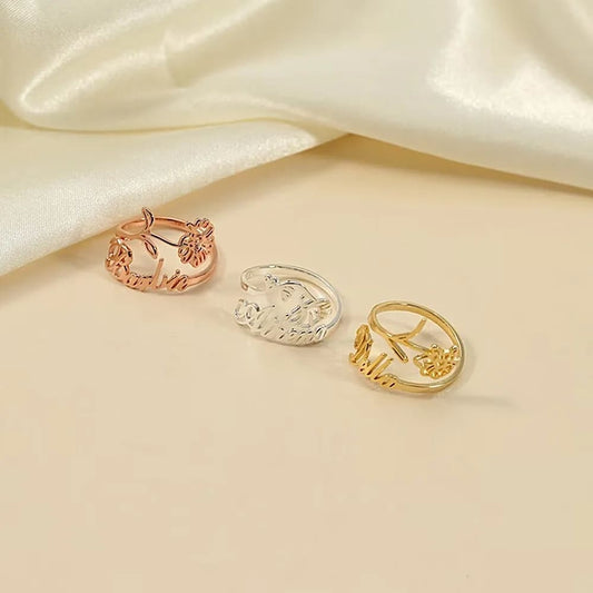 Birth Flower and Name Ring - Ring