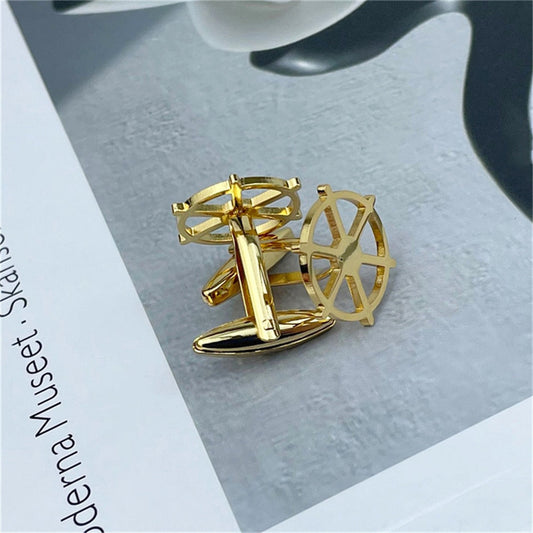 Boat Helm Cufflinks Ferry Rudder - Gold