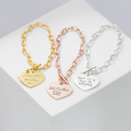 Bracelet with Handwritten Carved Heart Charm - Bracelet