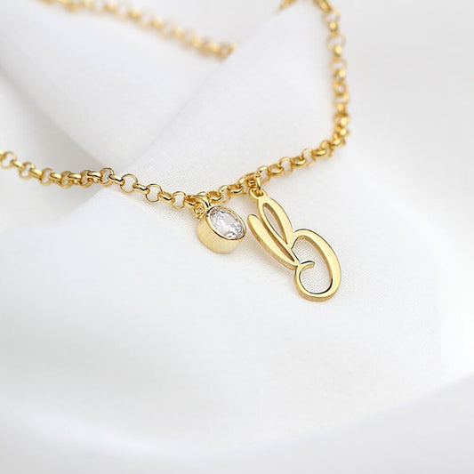 Bracelet with Letter and Birthstone Charm - Bracelet