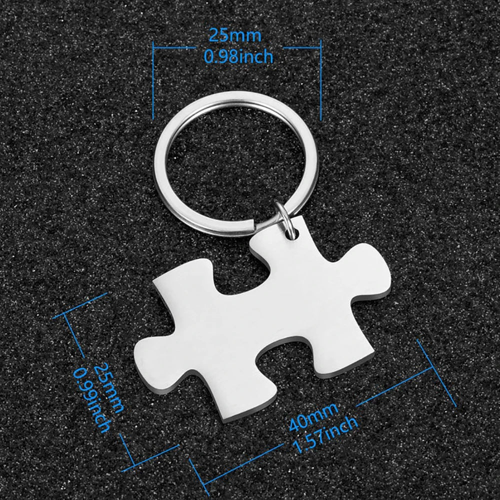 Custom Engraved Puzzle Charm Keychain with Date and Initials