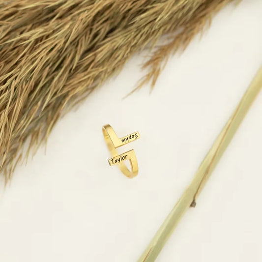 Double Name Engraved Women Ring - Ring