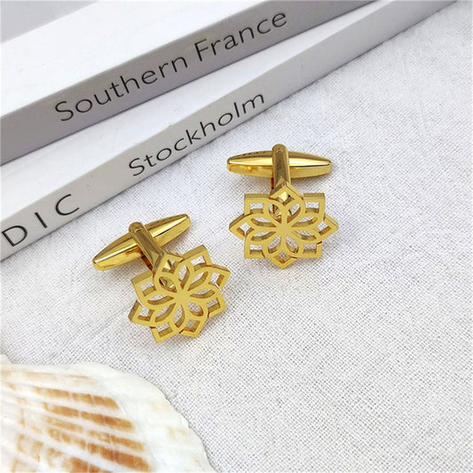 Hollow Mandala Flower Cufflinks - Gold