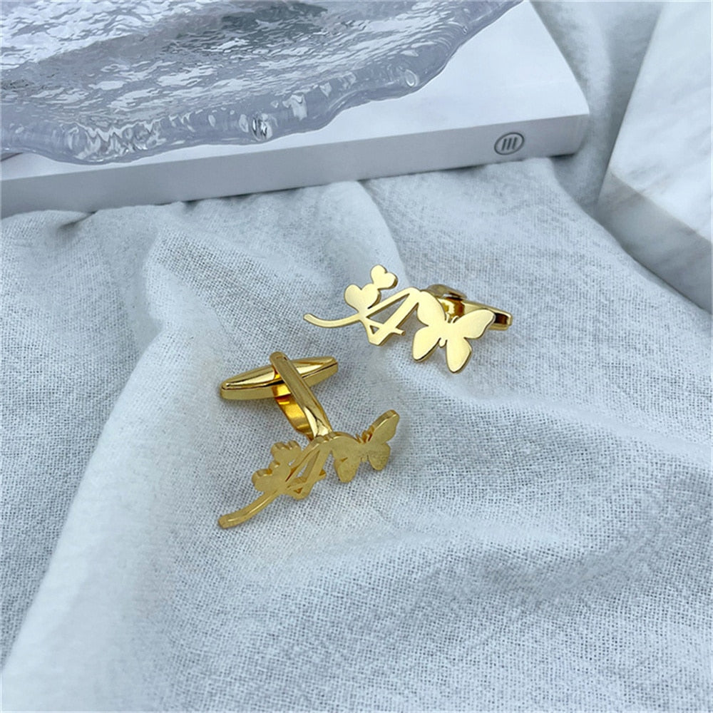 Initial Letter Butterfly and Heart Cufflinks - Gold