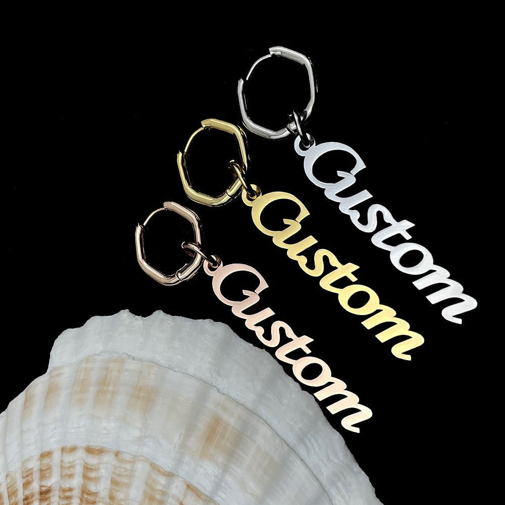 Hexagon Earrings with Custom Name or Text