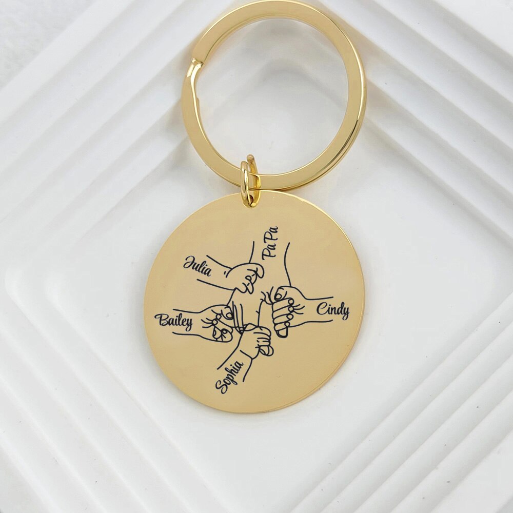 Keychain with Engraved Hands and Names - 4 Kids Hands /