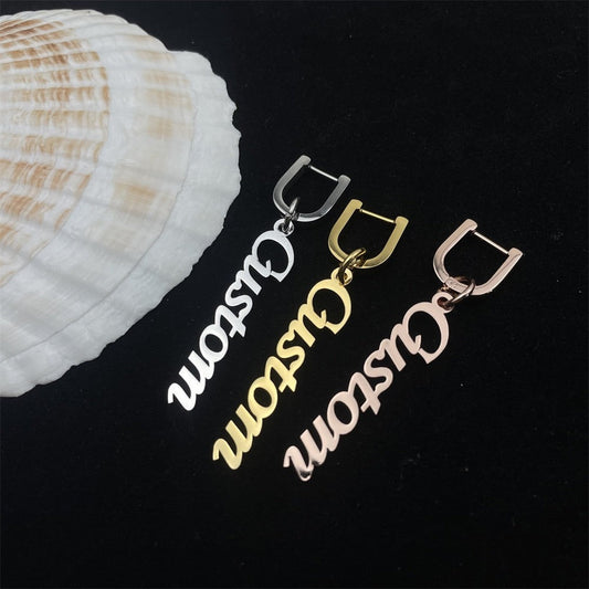 Name Earrings with Horseshoe Clip - Silver