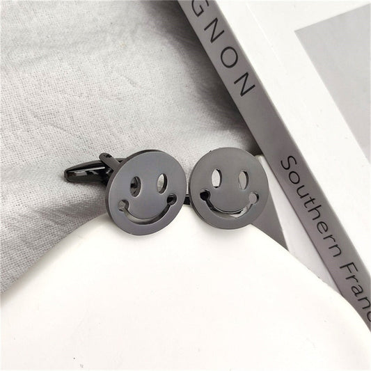 Round Smiley Face Cufflinks - Black