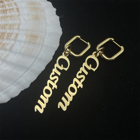 Square Personalized Earrings with Name