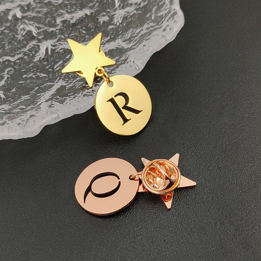 Star Brooch with Personalized Letter Pendant - Brooch