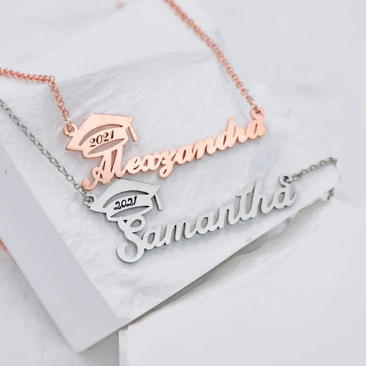 Graduation Bachelor Cap Necklace with Custom Name