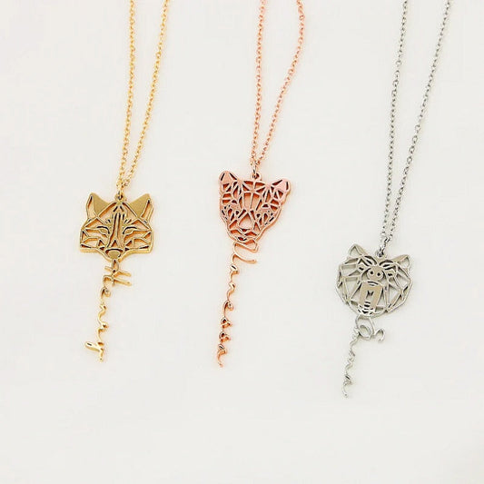 Personalized Animal Head Necklace with Name - Custom