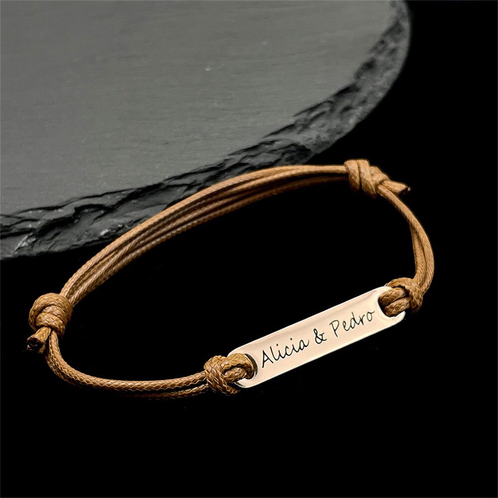 Rope Woven Bracelet with Engraved Plate