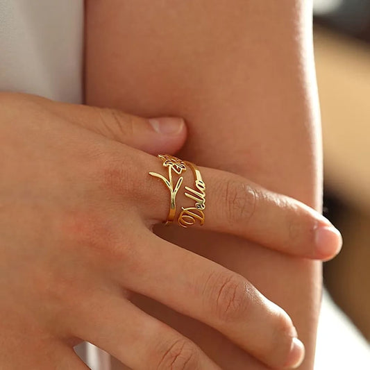 Birth Flower and Name Ring - Ring