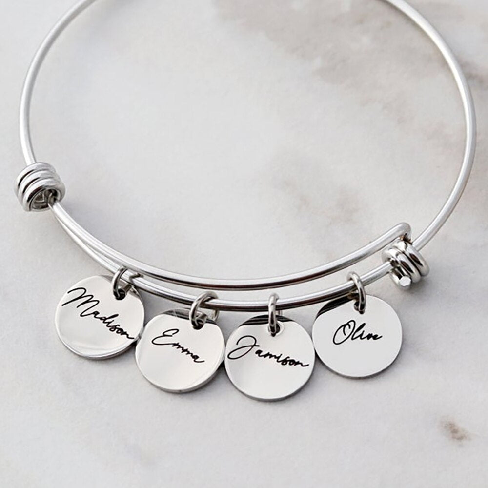 Bracelet with Engraved Heart or Round Charms - Bracelet