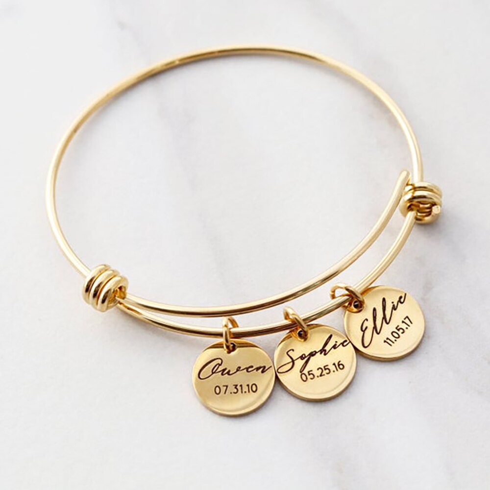 Bracelet with Engraved Heart or Round Charms - Bracelet