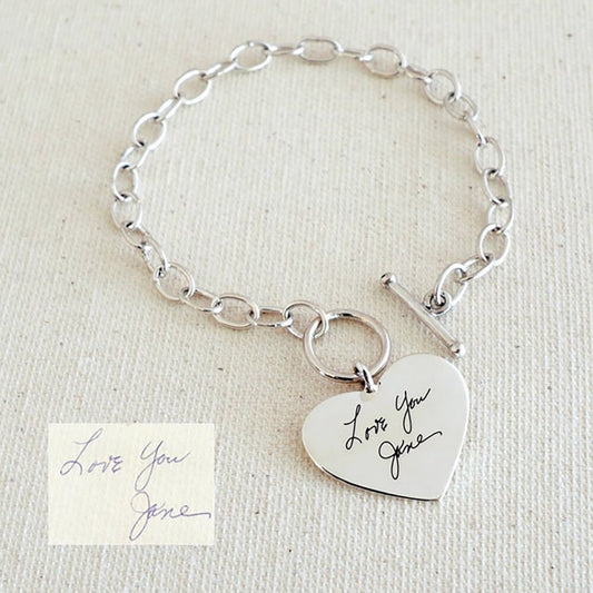 Bracelet with Handwritten Carved Heart Charm - Bracelet