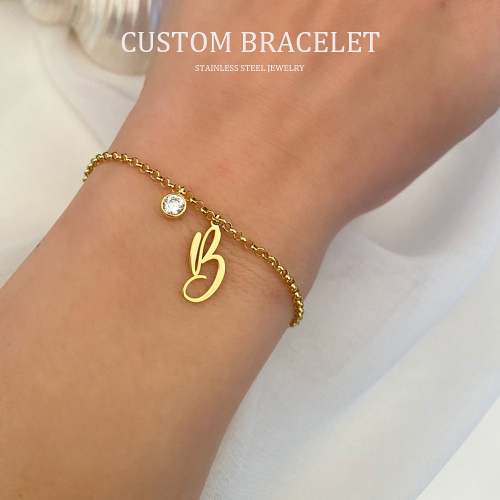 Bracelet with Letter and Birthstone Charm - Bracelet