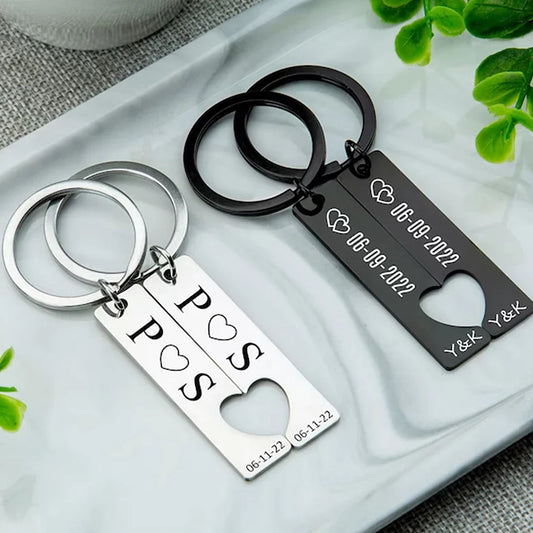 Couple Engraved Names or Date Keychain with Heart Bottle Opener