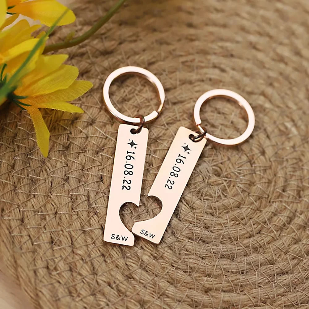 Customized Couple Keychain with Hollow Heart Shape