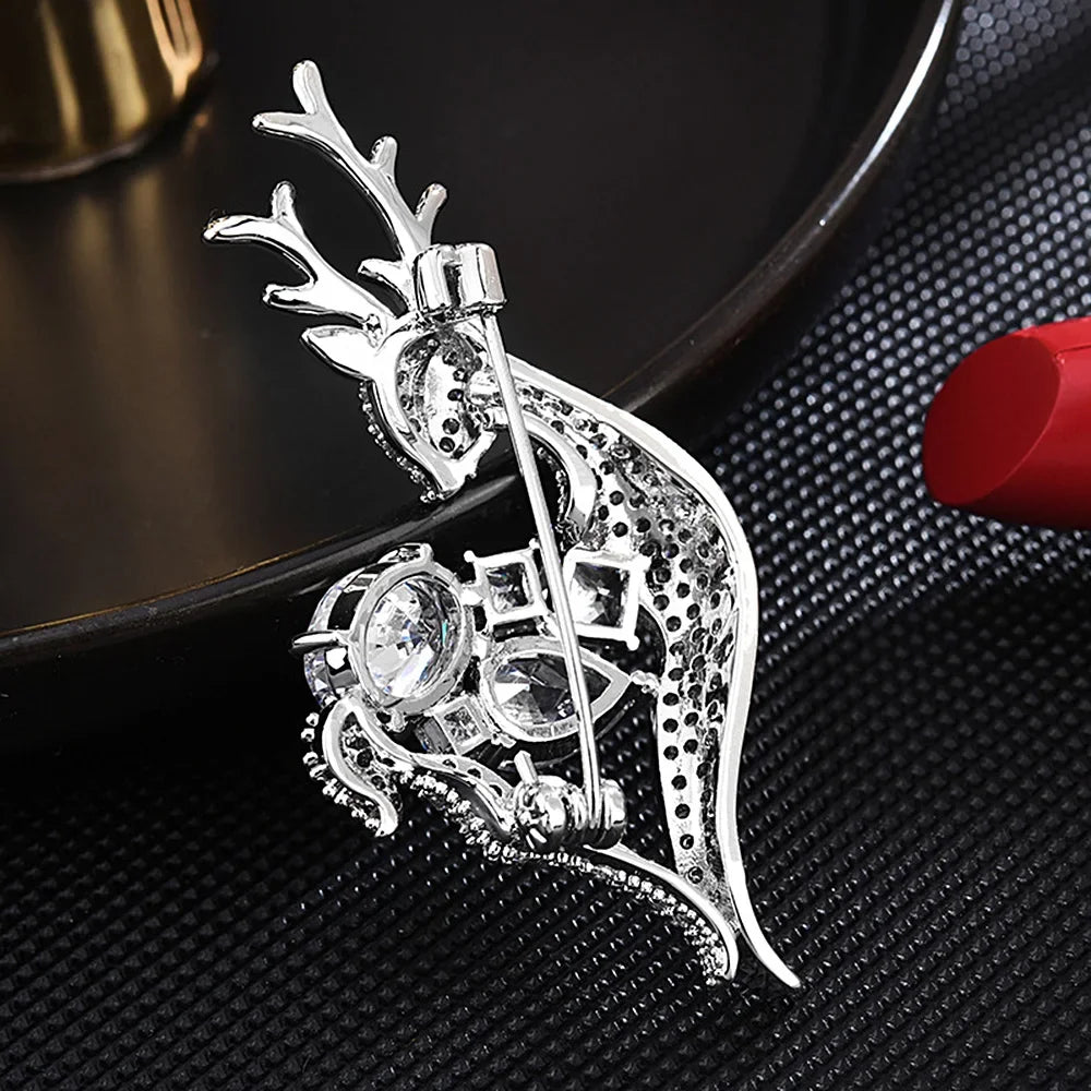 Cute Deer Brooch with Rhinestones