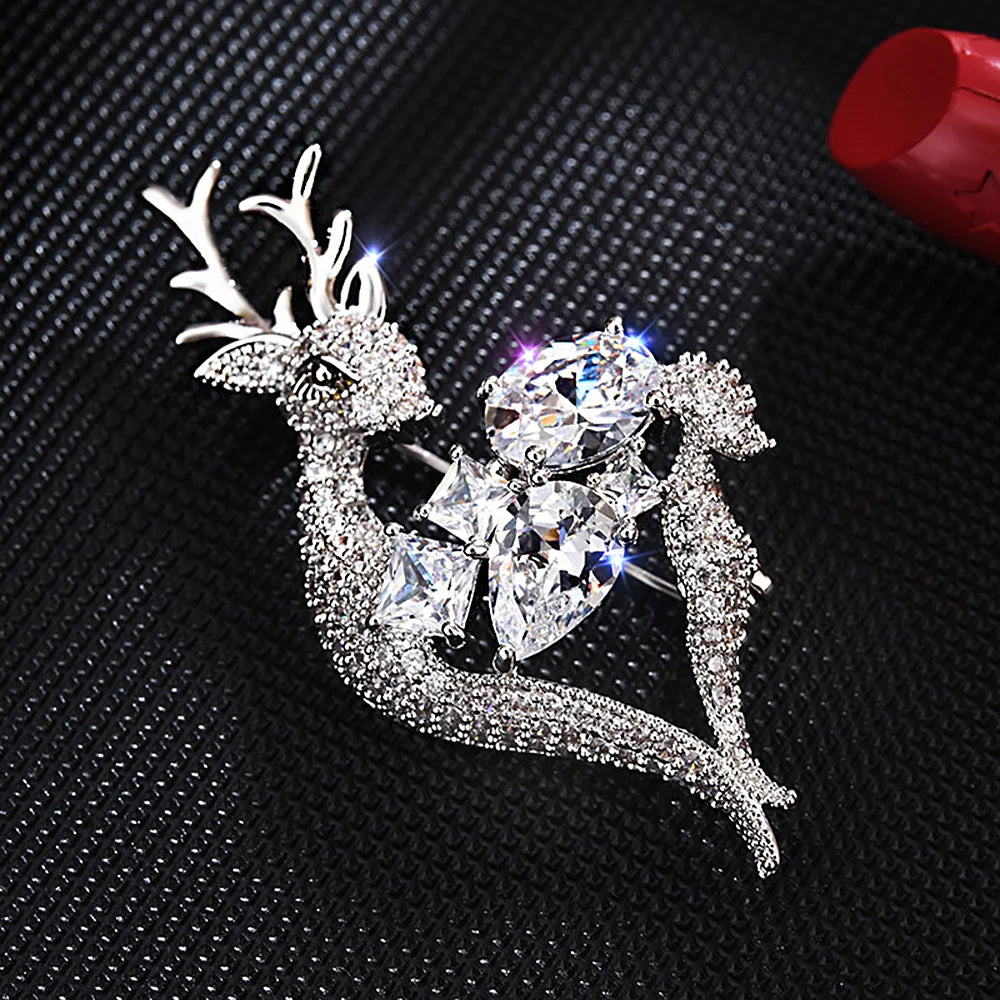 Cute Deer Brooch with Rhinestones