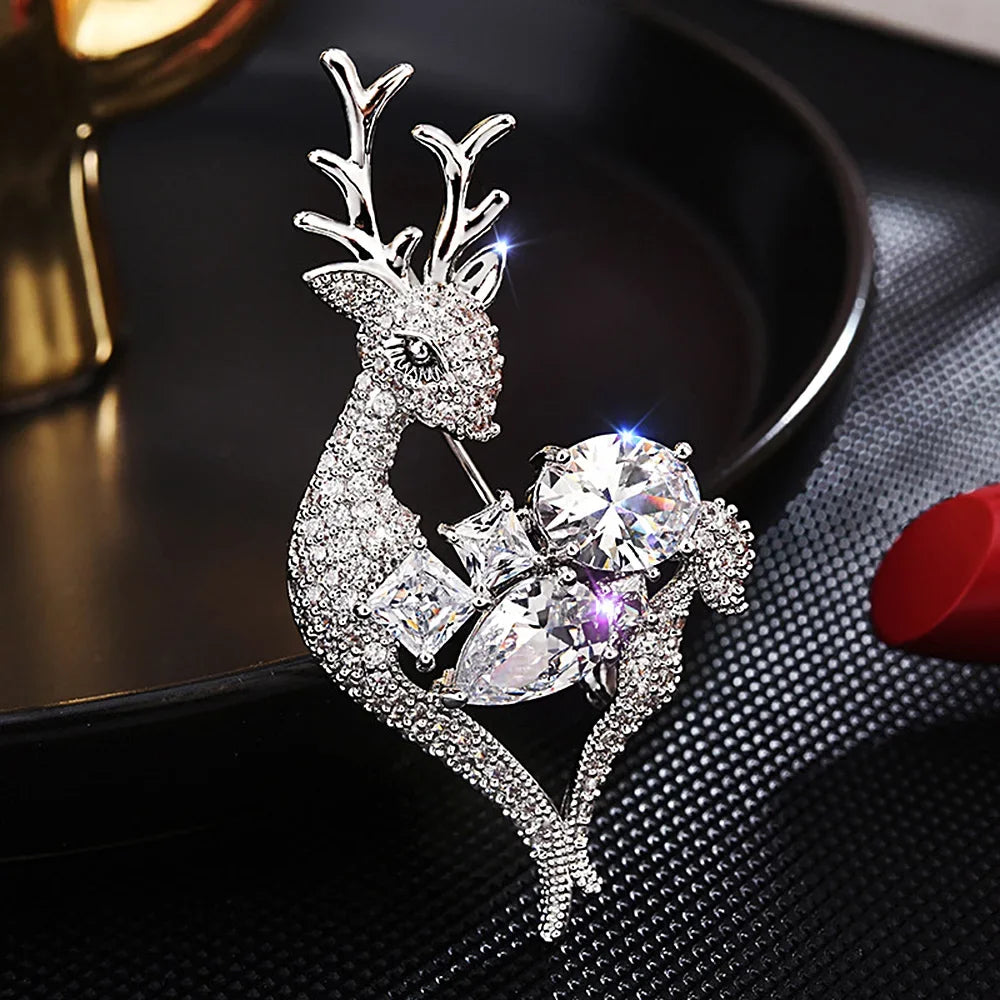 Cute Deer Brooch with Rhinestones