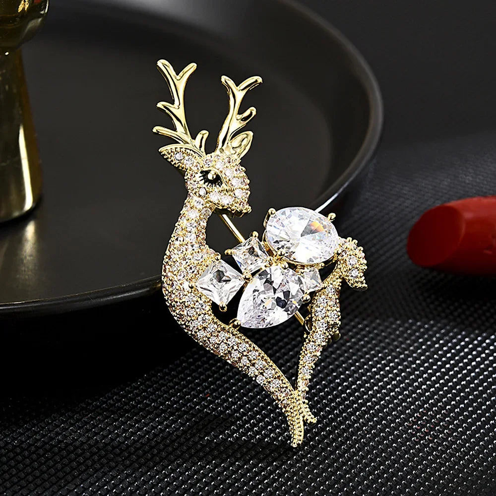 Cute Deer Brooch with Rhinestones