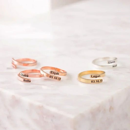 Double Engraved Ring with Names Initials or Dates - Ring
