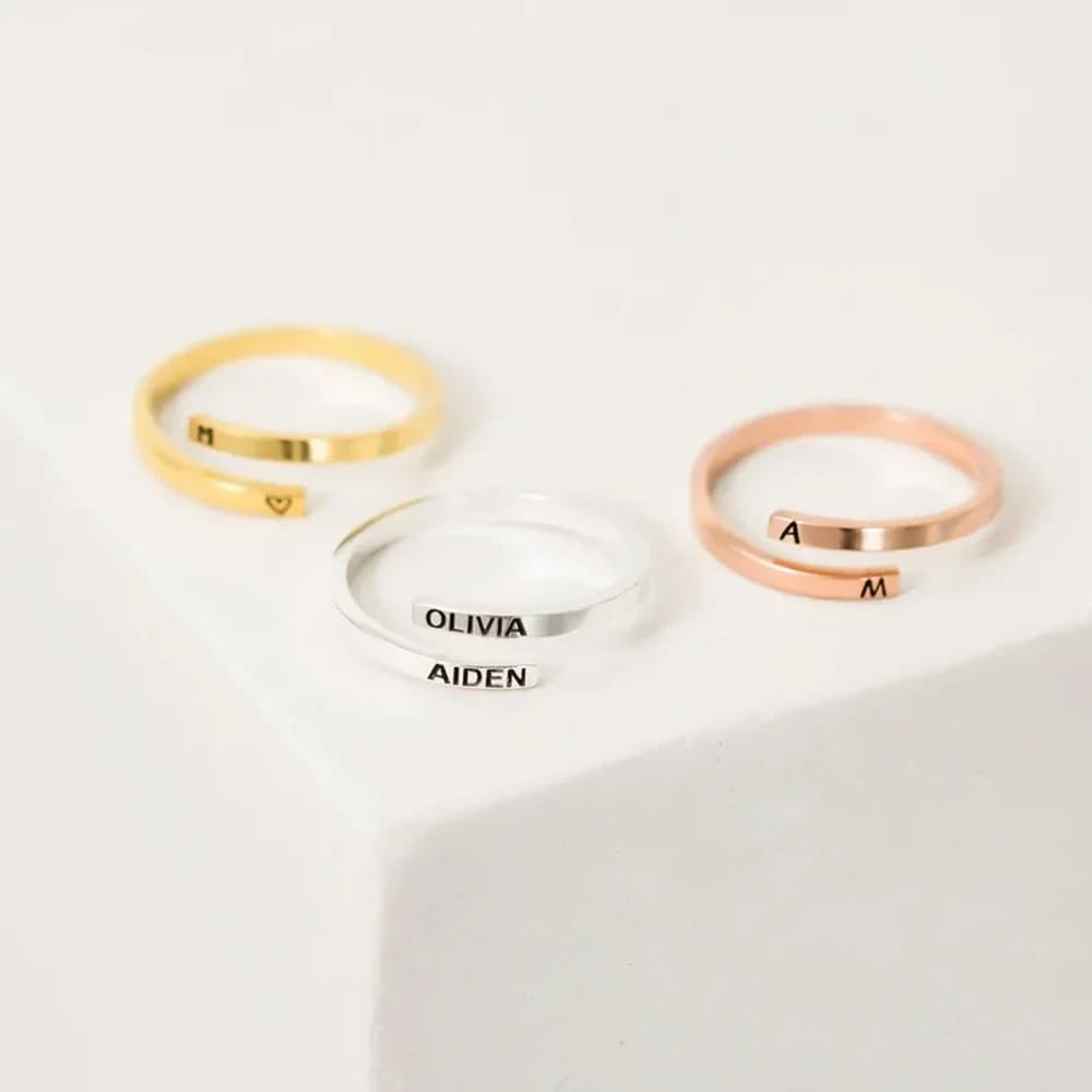 Double Engraved Ring with Names Initials or Dates - Ring