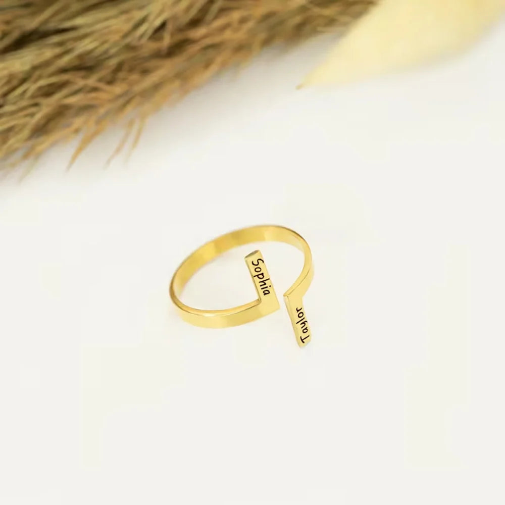 Double Name Engraved Women Ring - Ring