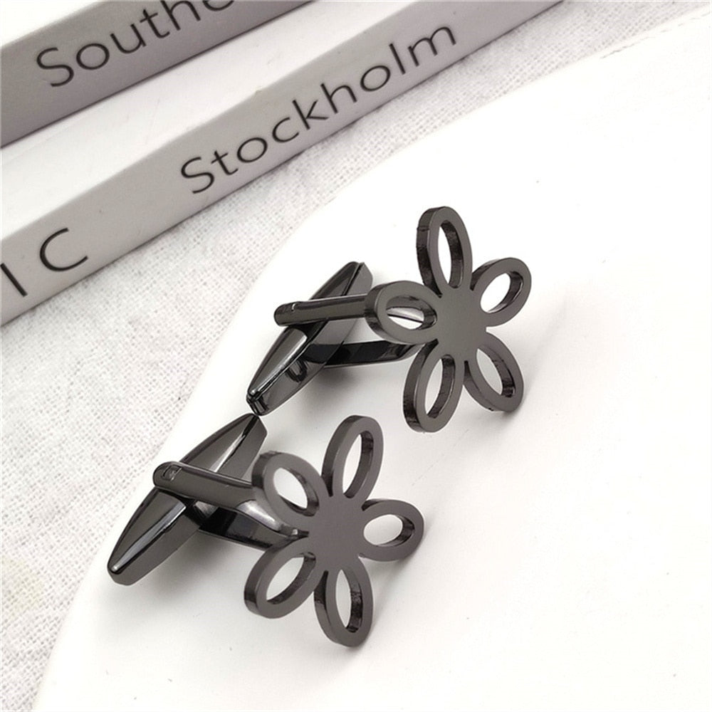 Five-leaf Flower Cufflinks - Black