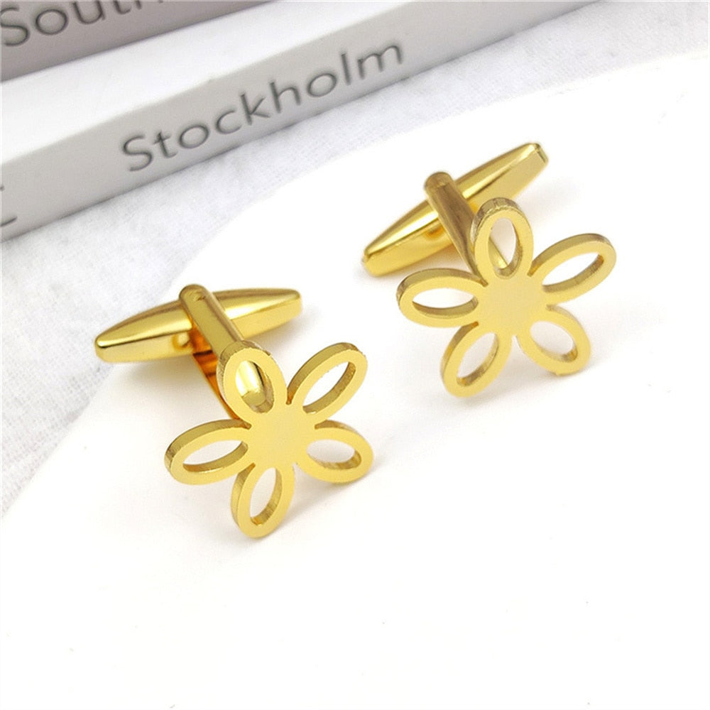 Five-leaf Flower Cufflinks - Gold