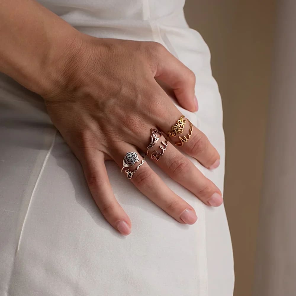 Flower and Name Ring - Ring