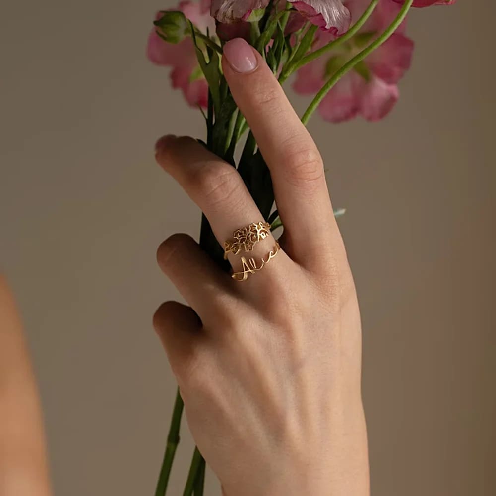 Flower and Name Ring - Ring