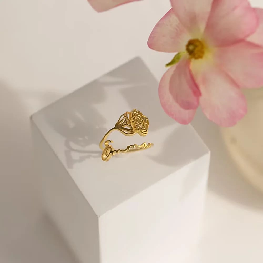 Flower and Name Ring - Ring