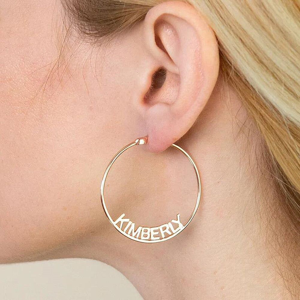 Hoop Earrings with Name - 30mm / Silver - Earrings