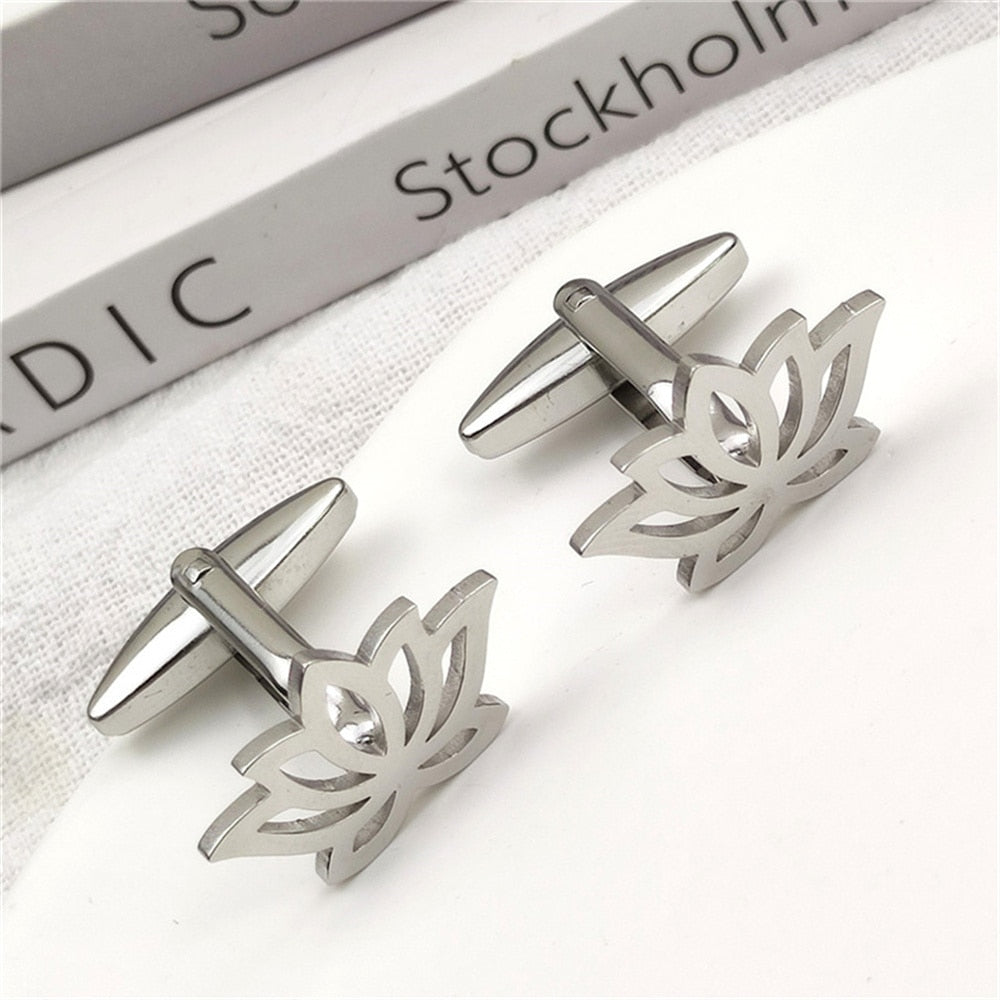 Lotus Flower Cufflink - Silver