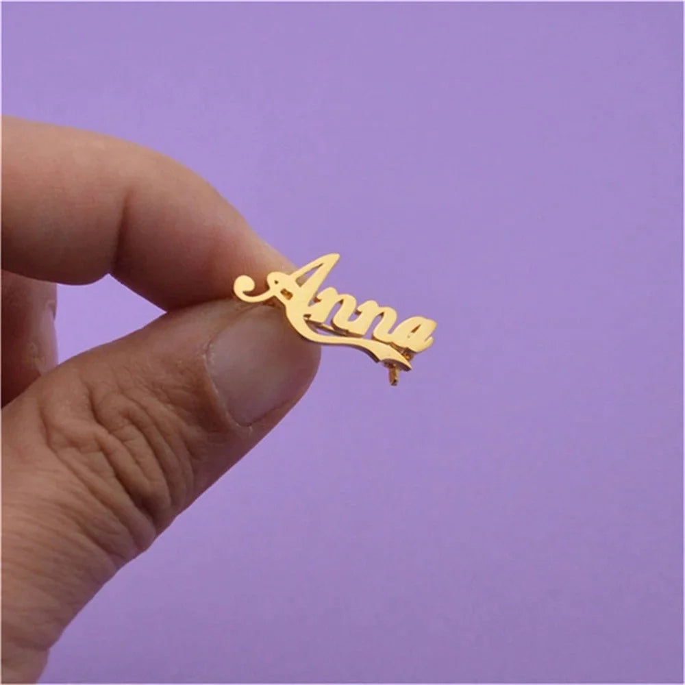 Gold Anna Personalized Fashion Brooches Custom Name Stainless Steel Jewelry Broch