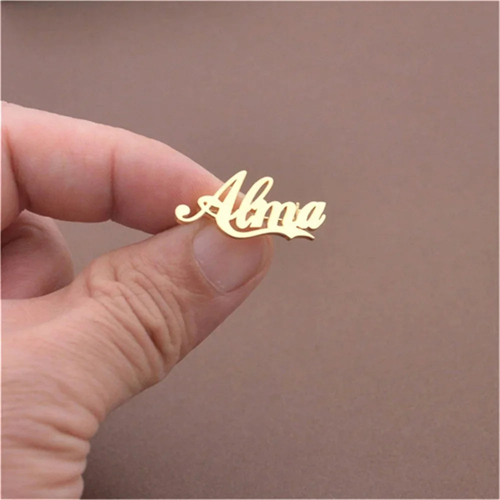 Alma Gold Personalized Fashion Brooches Custom Name Stainless Steel Jewelry Broch