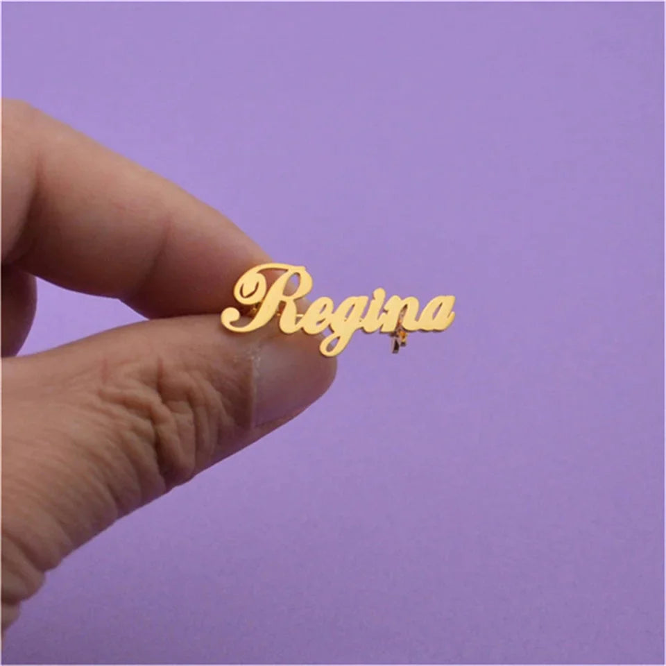 Regina Gold Personalized Fashion Brooches Custom Name Stainless Steel Jewelry Broch