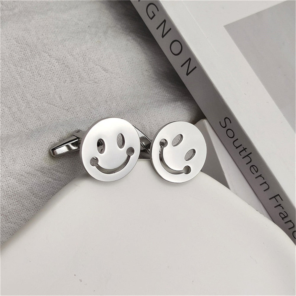 Round Smiley Face Cufflinks - Silver