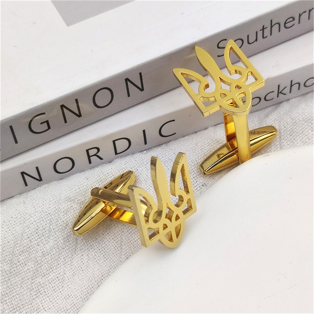 Solidarity With Ukrainian Tryzub Cufflinks - Gold