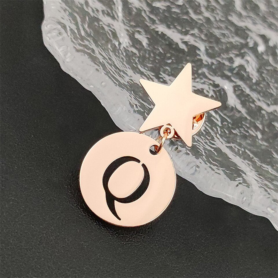 Star Brooch with Personalized Letter Pendant - Brooch