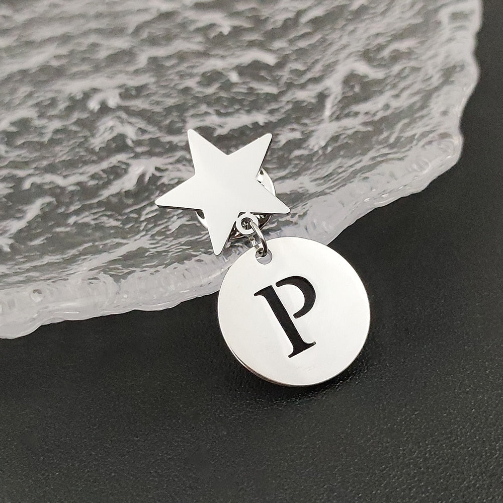 Star Brooch with Personalized Letter Pendant - Brooch