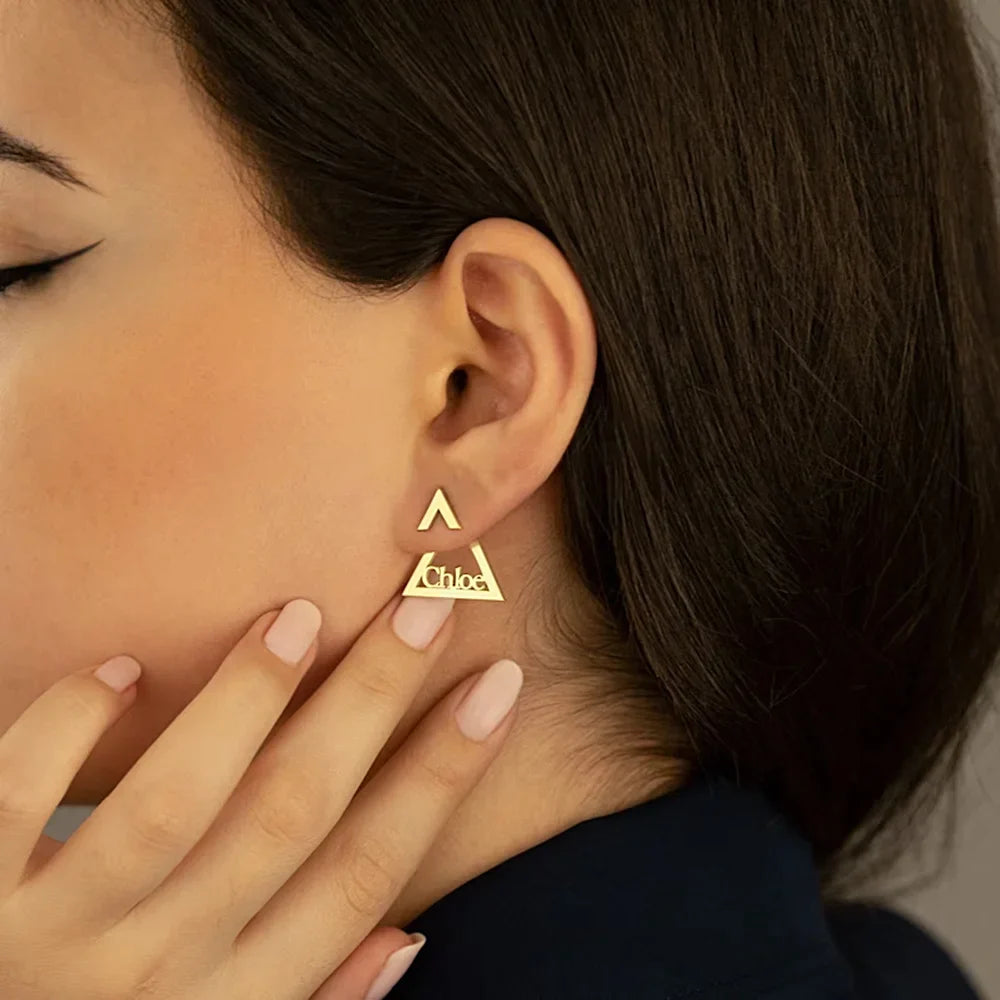 Fashion Personalized Triangle Stud  Earrings with Name