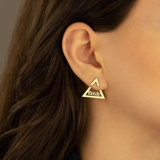 Custom Name Earrings for Women A Pair Fashion Personalized Triangle Stud Earrings Golden Stainless Steel Jewelry Christmas Gifts