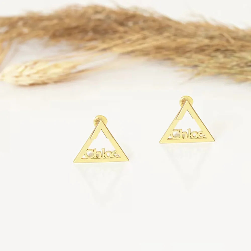 Chloe Gold Custom Name Earrings for Women A Pair Fashion Personalized Triangle Stud