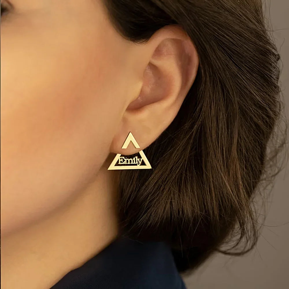 Gold Custom Name Earrings for Women A Pair Fashion Personalized Triangle Stud